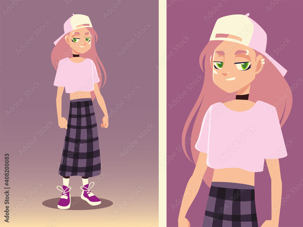 girl character with trendy clothes youth culture, vector design girl character with trendy clothes youth culture, vector design