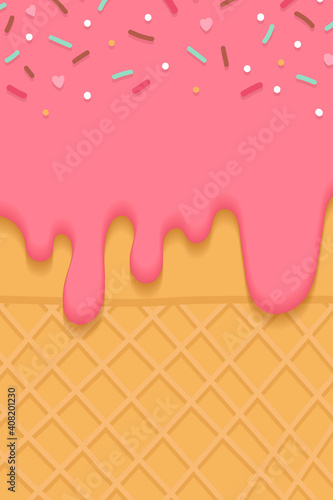 Waffles with strawberry ice cream background vector