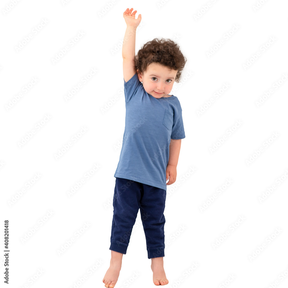 Kid is measuring the growth on isolated white background. Kid is measuring the growth on isolated white background.