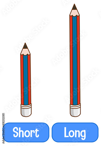 Opposite adjectives words with short and long