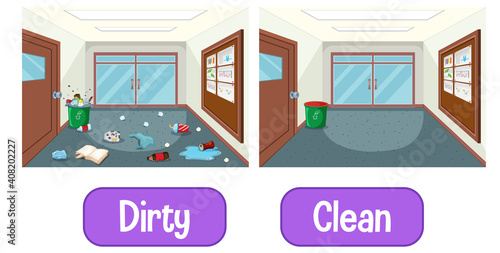 Opposite adjectives words with dirty and clean