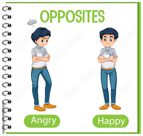 Opposite words with angry and happy