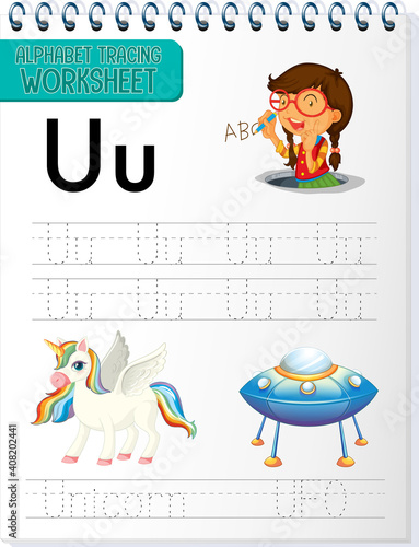 Alphabet tracing worksheet with letter U and u