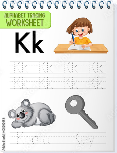Alphabet tracing worksheet with letter and vocabulary