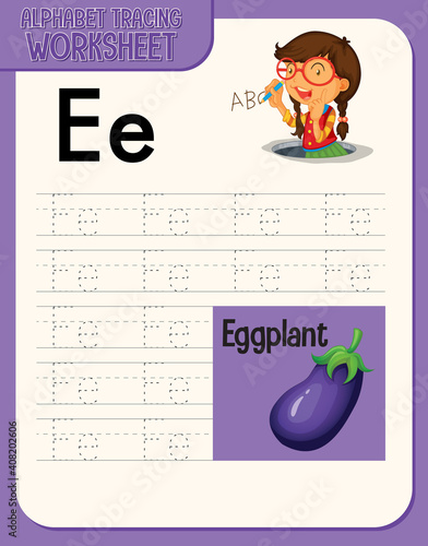 Alphabet tracing worksheet with letter and vocabulary