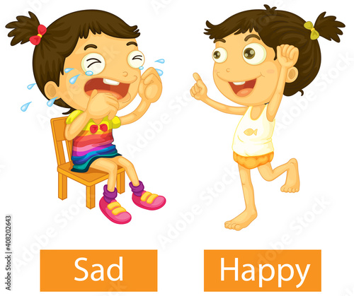 Opposite adjectives words with happy and sad