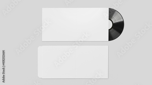 Bilde på lerret White Vinyl Record Mockup, Blank record album with disk 3d rendering isolated on