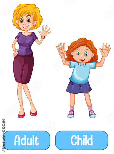 Opposite words with adult and child
