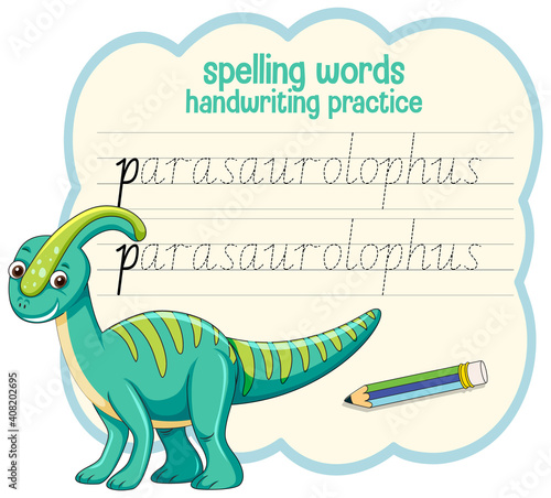 Spelling words dinosaur handwriting practice worksheet