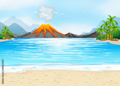 Volcanic eruption outdoor scene background