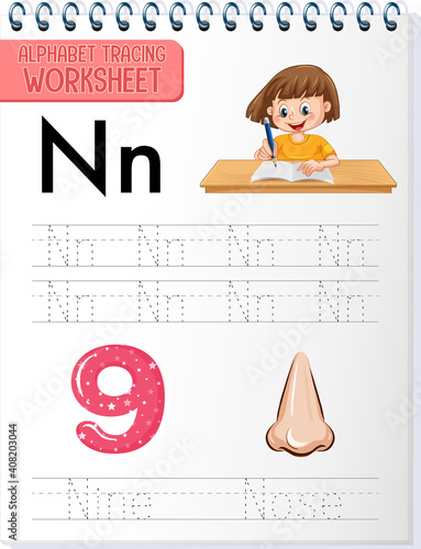 Alphabet tracing worksheet with letter and vocabulary