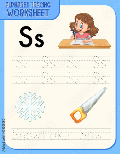 Alphabet tracing worksheet with letter S and s