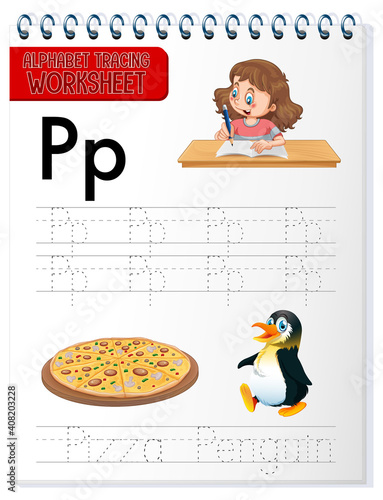 Alphabet tracing worksheet with letter P and p