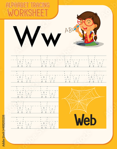 Alphabet tracing worksheet with letter and vocabulary