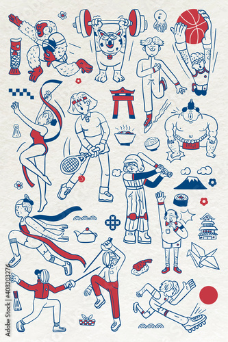 Athletes doodle character collection vector