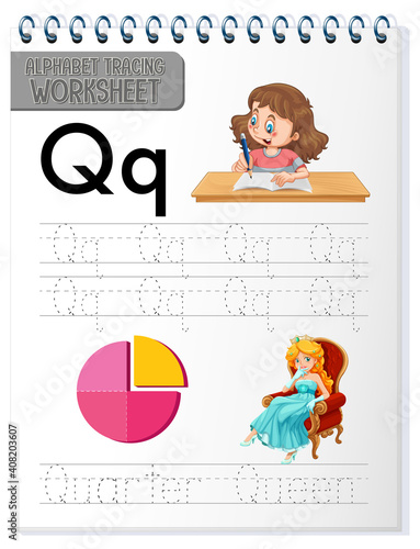 Alphabet tracing worksheet with letter Q and q