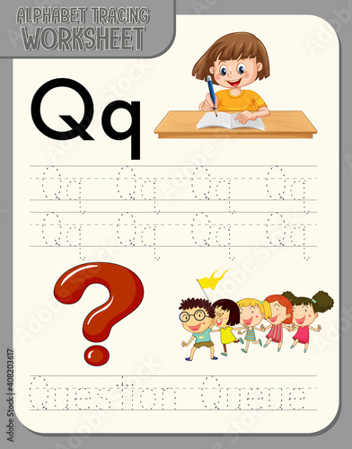 Alphabet tracing worksheet with letter Q and q