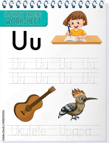 Alphabet tracing worksheet with letter U and u