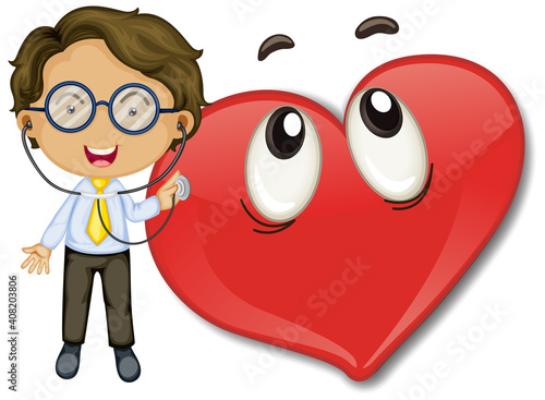 Happy heart emoticon with a doctor cartoon character