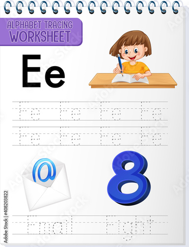 Alphabet tracing worksheet with letter and vocabulary