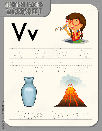 Alphabet tracing worksheet with letter V and v