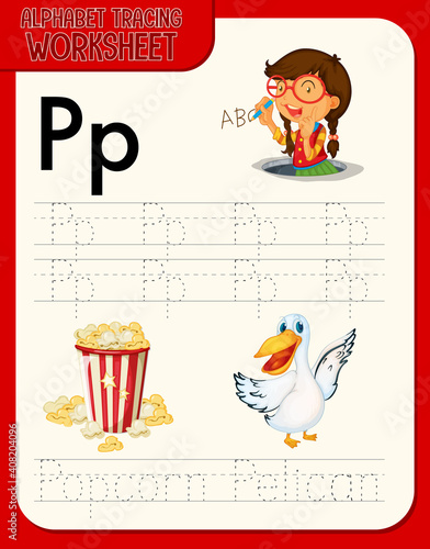 Alphabet tracing worksheet with letter P and p
