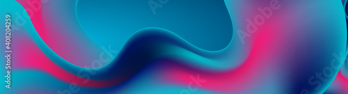 Abstract blue and purple liquid wavy shapes futuristic banner. Glowing retro waves vector background