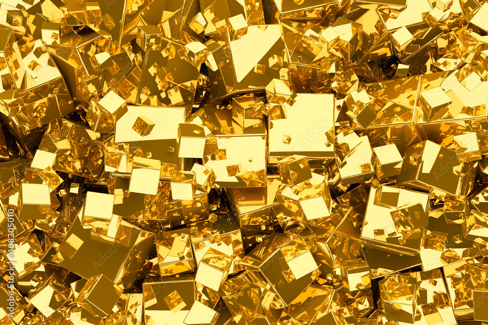 Abstract gold metallic background from cubes.