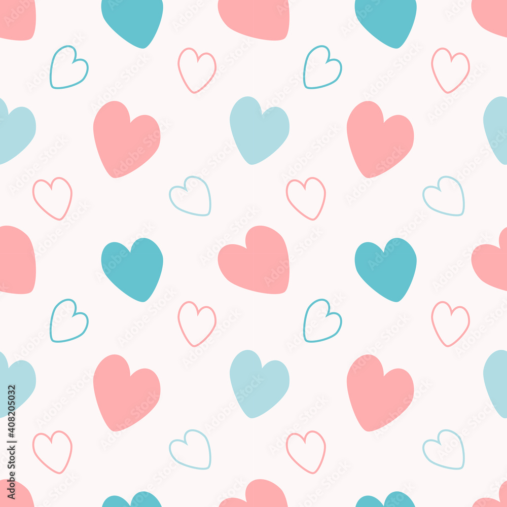 cute vector seamless pattern with hearts on light background. pattern for printing on clothes, wrapping paper, fabric, in the children's room