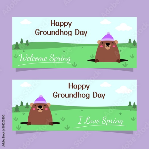 Happy Groundhog Day celebration design with cute groundhog. ready to use, for banner, website, printing promotion