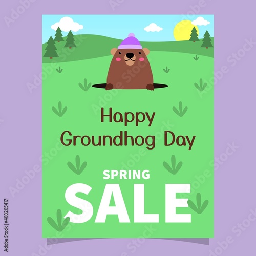 Happy Groundhog Day celebration design with cute groundhog. ready to use, for banner, website, printing promotion