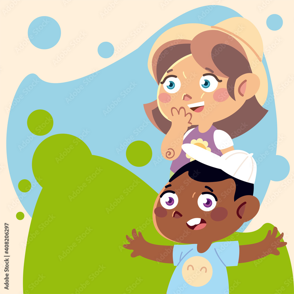 cute girl and boy characters cartoon, children cute girl and boy characters cartoon, children