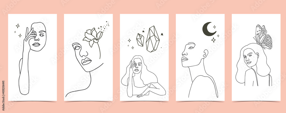 Collection of line design with flower,woman.Editable vector illustration for website, invitation,postcard and banner. Collection of line design with flower,woman.Editable vector illustration for website, invitation,postcard and banner.