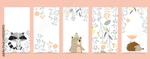 Collection of animal design with bear,leaf,skunk.Editable vector illustration for website, invitation,postcard and banner