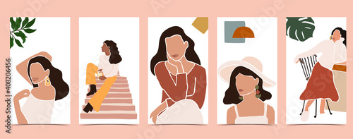Collection of line design with color,woman.Editable vector illustration for website, invitation,postcard and banner