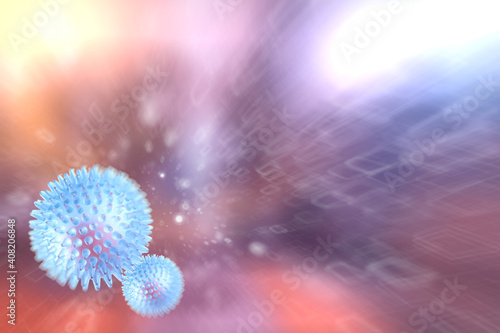 virus concept  abstract biology background  blurred background and coronavirus virus model