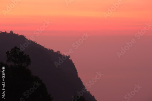 Morning light with mountain background at Doi Phahee, a small village Thai-Myanmar border,Chiangrai, Thailand