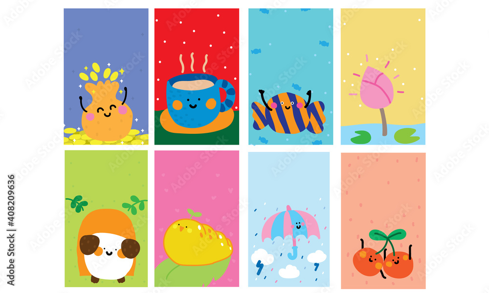 Cute cartoon kids cards set 