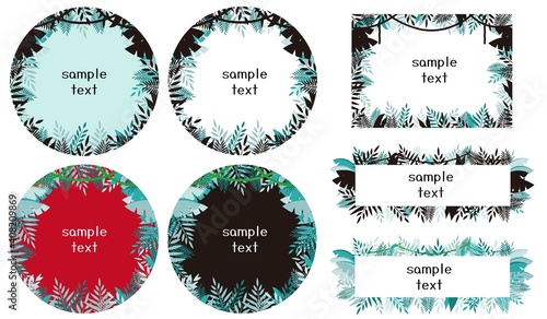 熱帯雨林のジャングルの葉の丸フレームセット