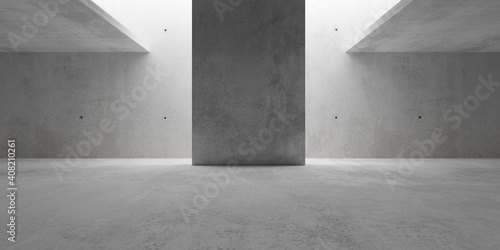Abstract empty, modern concrete walls room with indirekt ceiling light and center wall - industrial interior background template