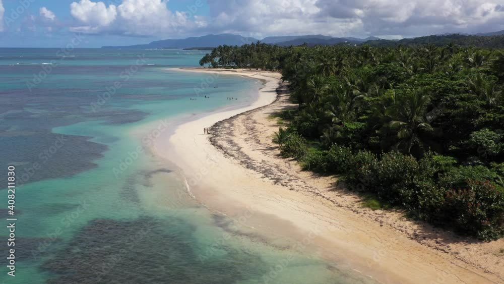 Swimmers on a Beach Dominican Republic Drone Aerial View Swimmers on a Beach Dominican Republic Drone Aerial View