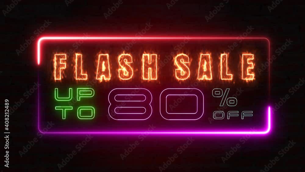 Flashing sale up to percent off colorful neon blaze sign motion banner in black background for promote video. concept of promotion brand sale series 10-90% Flashing sale up to percent off colorful neon blaze sign motion banner in black background for promote video. concept of promotion brand sale series 10-90%