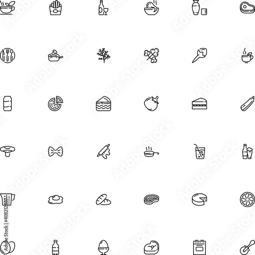 icon vector icon set such as: orange, greenery, draught, lactarius, stove, strip, clip, fork, bow, can, dessert, colorful, ale, japanese, agriculture, julienne with mushroom, potato, raw, butternut