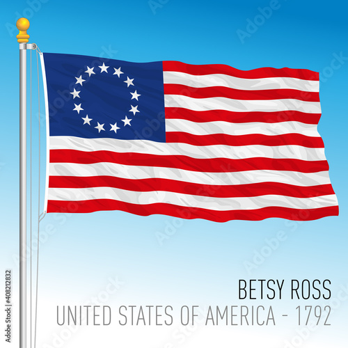 Betsy Ross US historical flag, United States, 1792, vector illustration