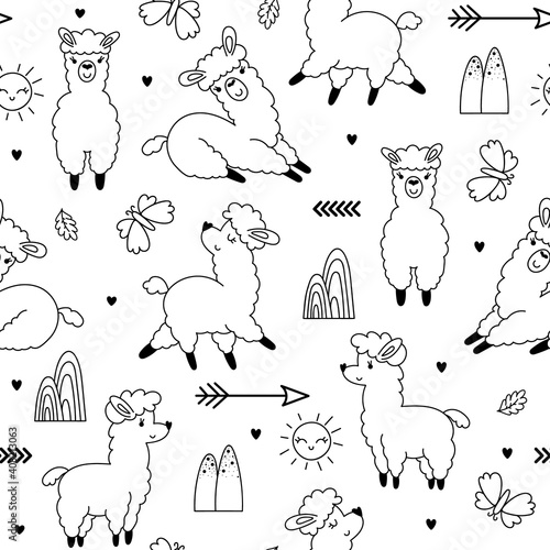 Seamless pattern with llamas