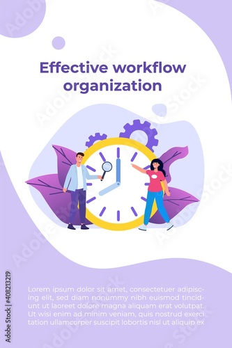 Effective workflow organization, teamwork process, deadlines respect, efficient workday concept. Vector illustration.