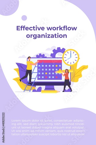Effective workflow organization, teamwork process, deadlines respect, efficient workday concept. Vector illustration.