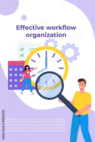 Effective workflow organization, teamwork process, deadlines respect, efficient workday concept. Vector illustration.