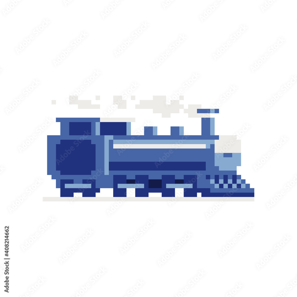 Steam locomotive pixel art style icon. 8-bit sprites. Game assets. Isolated abstract vector illustration. Steam locomotive pixel art style icon. 8-bit sprites. Game assets. Isolated abstract vector illustration.