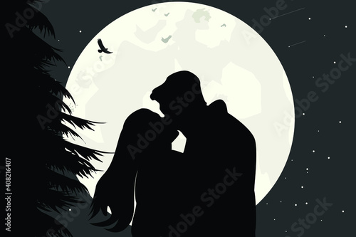 couple in love silhouette, simple vector illustration